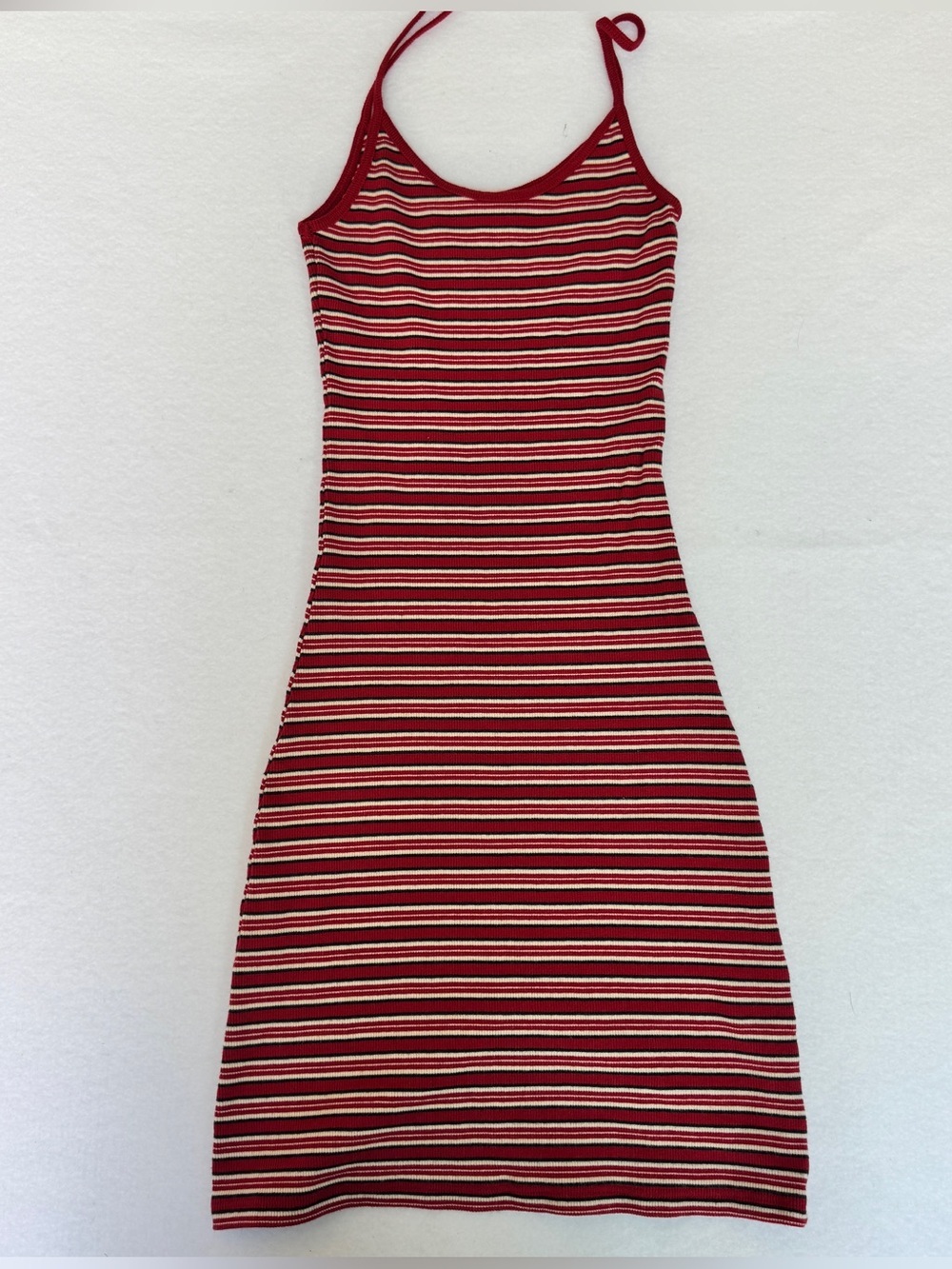 Brandy Melville Woman’s Red Striped Ribbed Tank Bodycon Mini Dress OS One Size